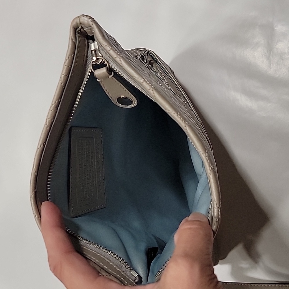 Coach Clutch / Wristlet.  Metallic Taupe Color with Silver Hardware, EUC - Picture 5 of 12